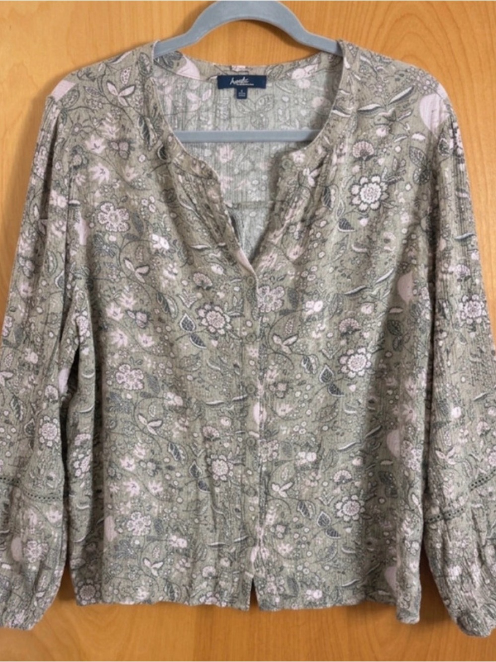 Angels Sage Green Floral Button-Front Blouse